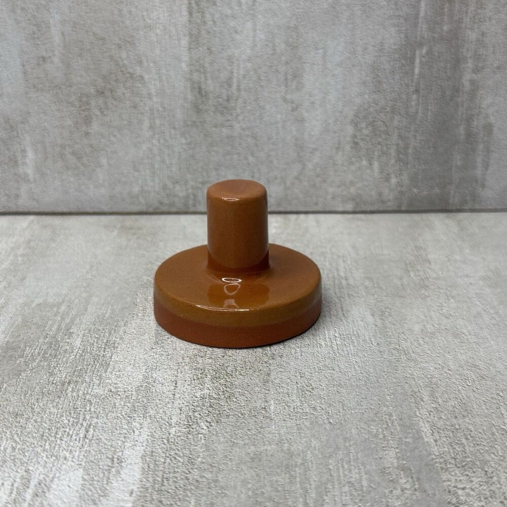Vintage Ceramic Terracotta Brown Glaze Cookie Press Stamp Santa Claus  2"